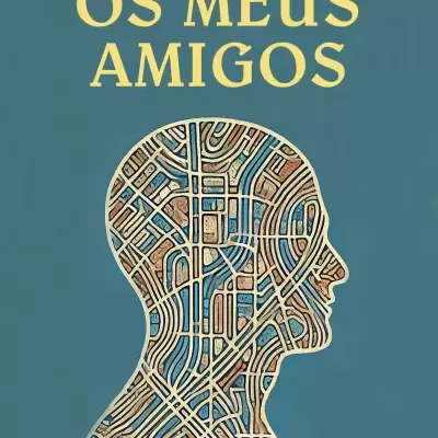 Capa de livro OS MEUS AMIGOS de Hisham Matar com silhueta humana preenchida por padrão geométrico colorido