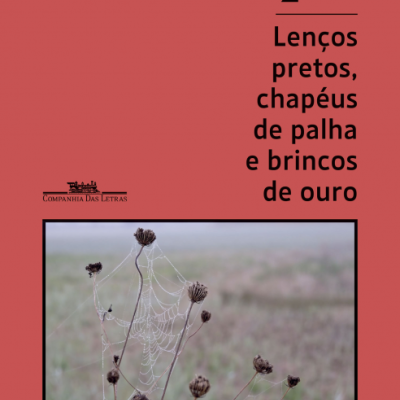 Capa de livro vermelha com título e fotografia de teias de aranha em plantas