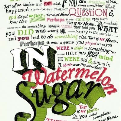 Cartaz com múltiplas frases em inglês com tipografia variada sobre fundo branco.