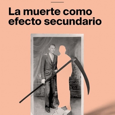 Capa de livro rosa claro com título e autor em preto e fotografia antiga com silhueta recortada e foice