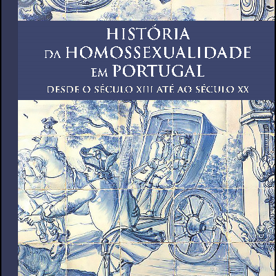 Capa de livro azul com ilustração em azulejo português azul e branco e texto branco