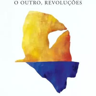 Capa de livro branca com título e pintura colorida central