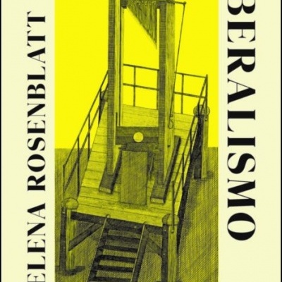 Capa do livro com guilhotina e texto em preto e amarelo.