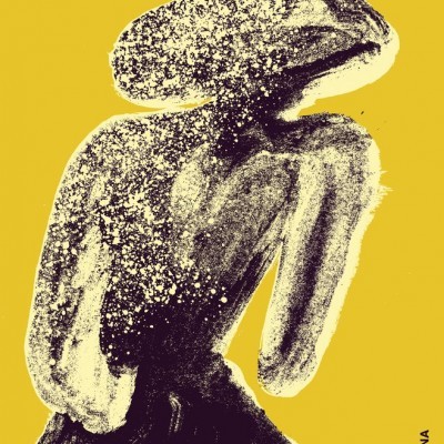 Capa de livro 'Contos Completos' de Graça Pina de Morais com fundo amarelo e figura abstrata em preto e branco