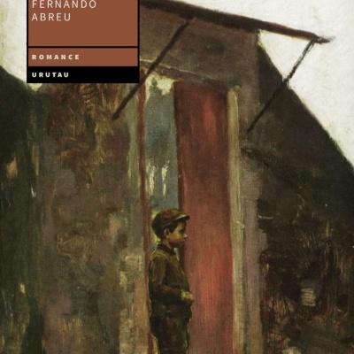 Capa de livro com menino em frente a porta vermelha e texto do título e autor