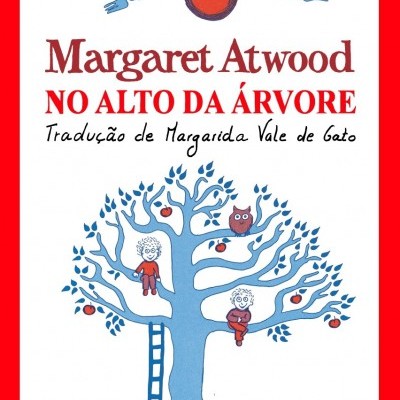Capa de livro NO ALTO DA ÁRVORE de Margaret Atwood com ilustração de árvore e crianças