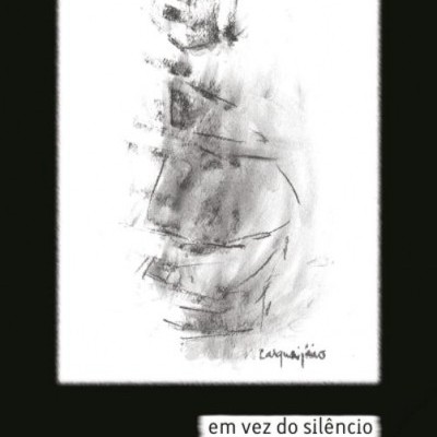 Capa de livro com pintura a carvão abstrata, título 'em vez do silêncio' e nome do autor Eduardo Leal