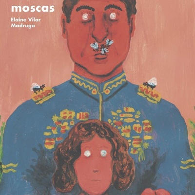 Capa de livro com ilustração de homem e criança, moscas e texto em espanhol
