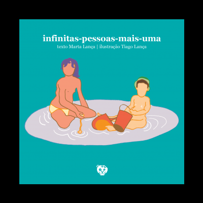 Capa de livro com ilustração de duas pessoas a brincar na água e texto em branco