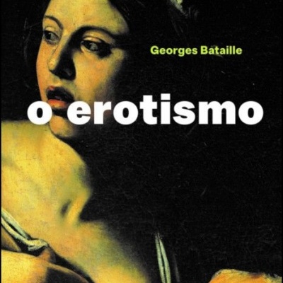 Capa de livro 'o erotismo' com pintura clássica de mulher e texto em verde e branco