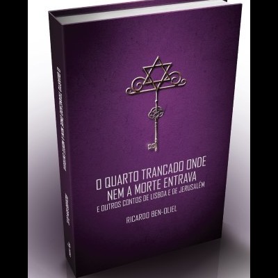 Livro roxo com título e autor visíveis, com chave e estrela de Davi na capa