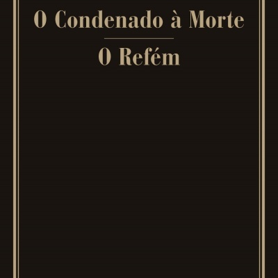Capa de livro preta com texto dourado e moldura fina dourada