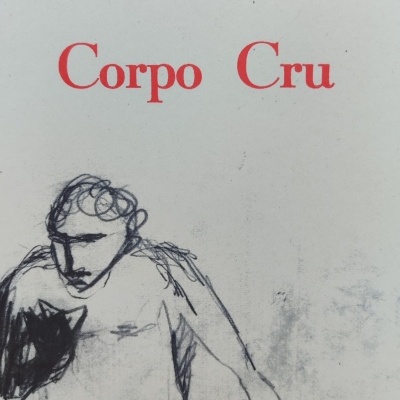 Capa de livro 'Corpo Cru' de João Damasceno com ilustração de figura humana em preto e branco.