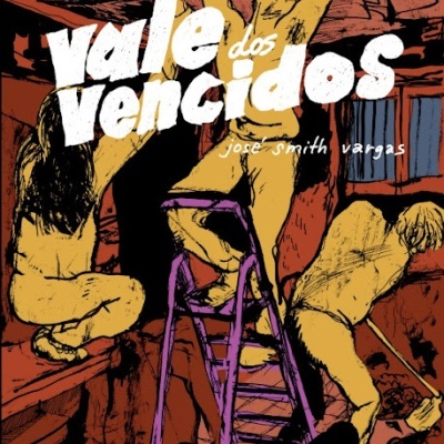 Capa ilustrada de livro com figuras humanas, escada roxa e texto destacado