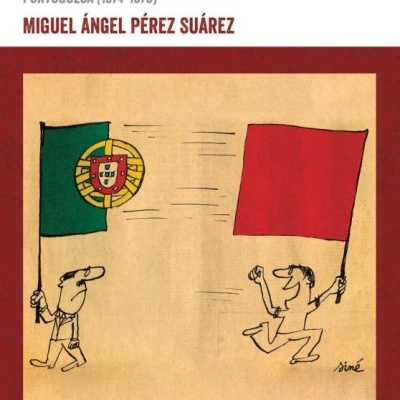 Capa de livro com caricatura de duas figuras a correr segurando bandeiras, título e nome do autor