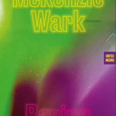 Capa de livro com título e autor em cores neon sobre fundo verde e roxo