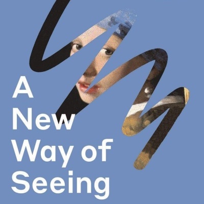 Capa de livro azul com título branco e imagem de pintura no meio das letras W e M