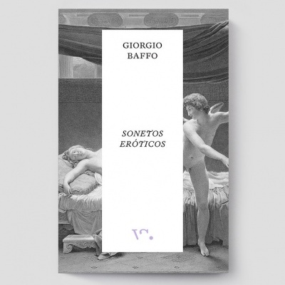 Capa de livro com título Sonetos Eróticos e imagem em preto e branco de quarto com figura feminina deitada e masculina em pé