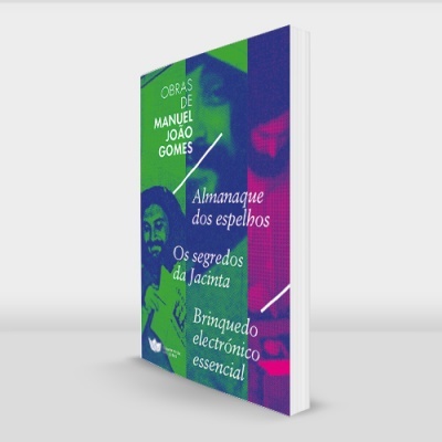 Livro com capa azul e verde em fundo branco