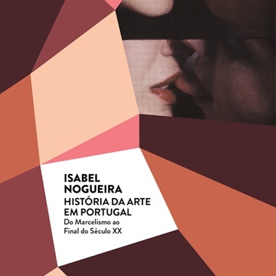 Capa de livro colorida com imagens de beijo e texto sobre história da arte em Portugal.