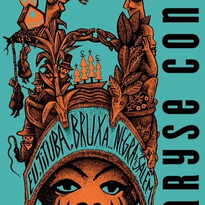 Cartaz artístico com ilustração colorida e texto vertical 'MARySe conDÉ'