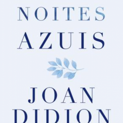 Capa de livro branca com texto azul e desenho de folhas azuis