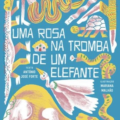 Capa de livro com ilustrações de animais coloridos e texto em fundo azul.