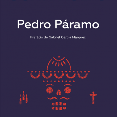 Capa de livro Pedro Páramo de Juan Rulfo com caveira vermelha estilizada