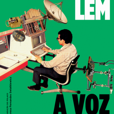 Capa de livro com título e imagem de homem a usar computador antigo