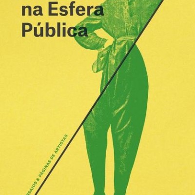 Capa de livro amarela com texto e figura em verde