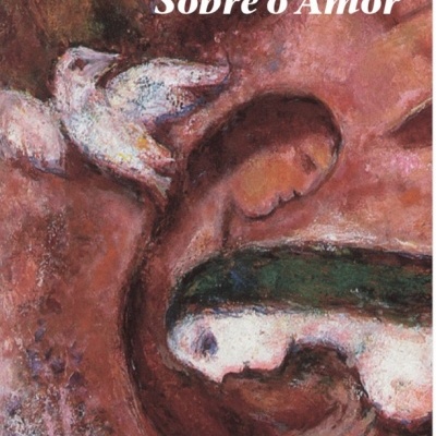 Capa de livro com pintura em tons de vermelho, figuras humanas e um pássaro branco, texto do título e autor.