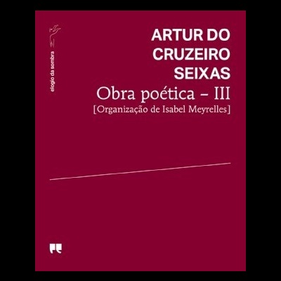 Capa de livro vermelho bordô com título e informações em texto branco
