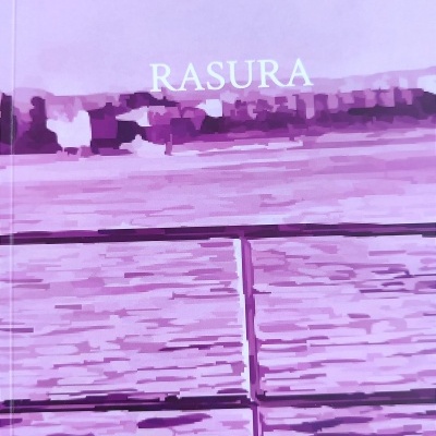 Capa de livro violeta com título RASURA e autor Maria Brás Ferreira