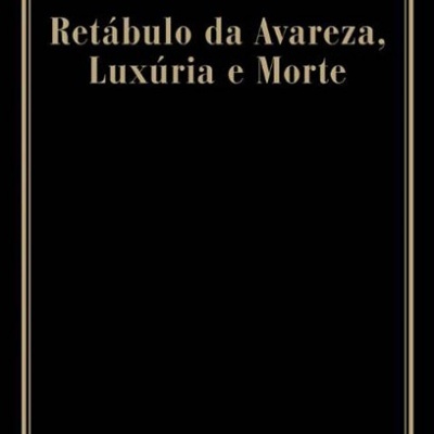 Capa de livro preta com texto dourado e moldura