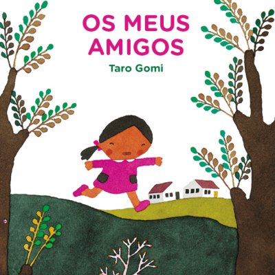 Capa de livro infantil 'OS MEUS AMIGOS' com personagem menina e árvores