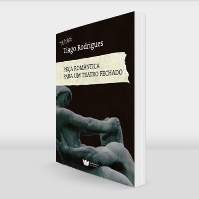 Livro 'Teatro Rodrigues' com capa preta e imagem de duas esculturas verdes em fundo branco