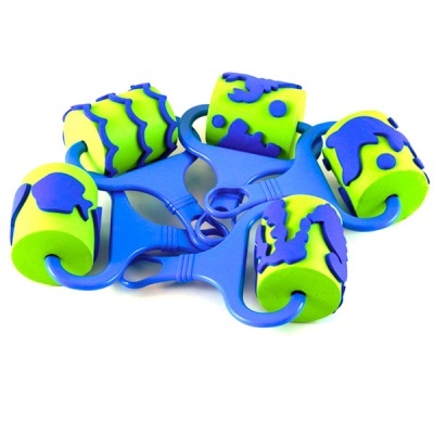 Conjunto de rodéis de pintura com alças azuis e rolos de esponja amarelos e azuis