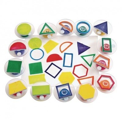 Carimbos de formas geométricas coloridas para carimbar.