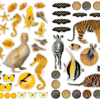 Conjuntos de autocolantes brilhantes com temas de peixes e selva