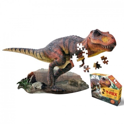 Puzzle 3D de dinossauro T-Rex com peças de encaixe e caixa