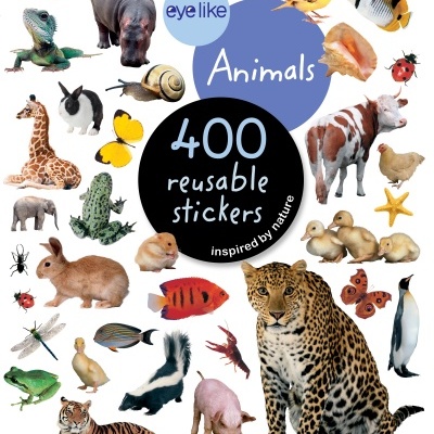 Capa do livro com 400 autocolantes reutilizáveis de animais