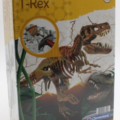 Caixa amarela do brinquedo Archeofun T-Rex com esqueleto de dinossauro
