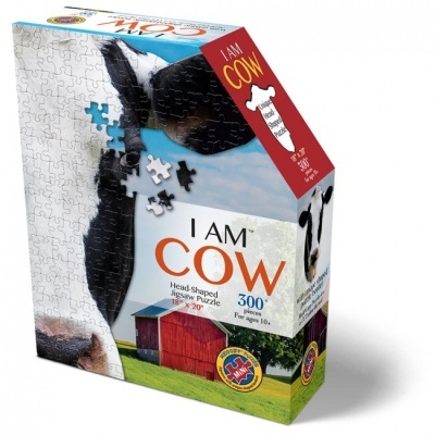 Caixa de puzzle I AM COW com imagem de vaca e celeiro
