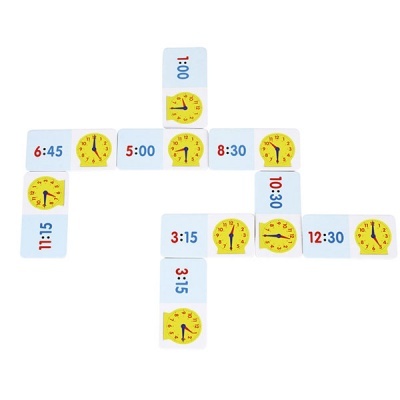 Peças de dominó com relógios e horas em fundo branco