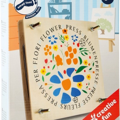Caixa de brinquedo de madeira para prensar flores com design floral colorido