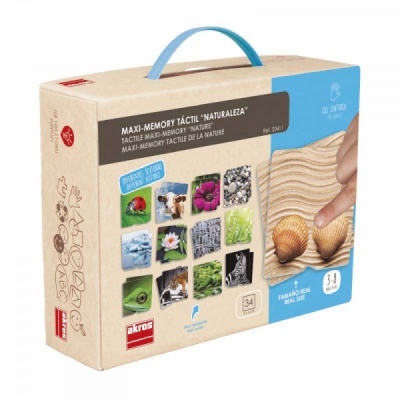 Caixa de jogo Maxi-Memory Táctil com tema de natureza e pega azul