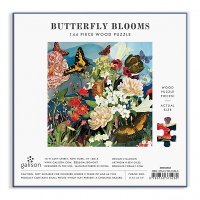 Caixa de puzzle de madeira 144 peças Butterfly Blooms com imagem de flores e borboletas