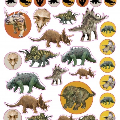 Autocolantes coloridos de dinossauros e suas sombras em círculos coloridos