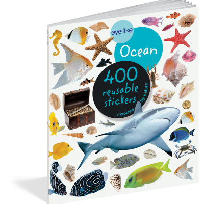 Livro EYELIKE Ocean com 400 autocolantes reutilizáveis de animais e objetos marinhos