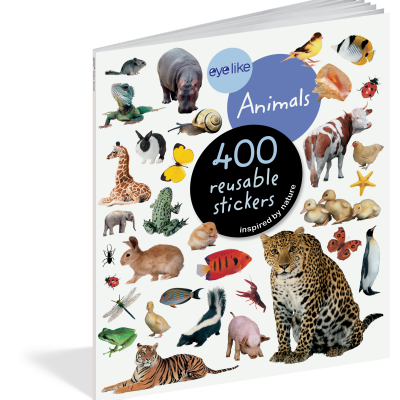 Capa de livro de autocolantes reutilizáveis de animais com várias imagens coloridas de animais diferentes